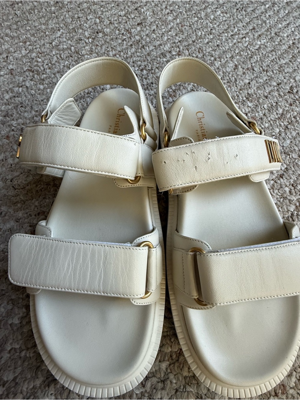 Dior Cream Leather Strappy Sport Sandals with Gold Hardware